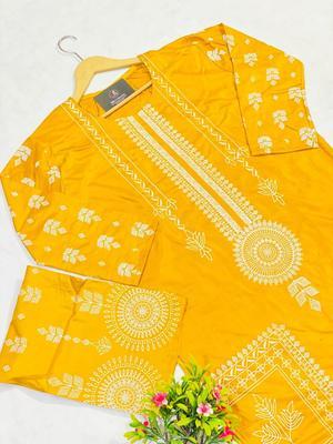 2 Pcs Women's Stitched Lawn Embroidered Shirt And Trouser