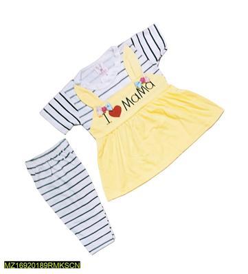 Baby Girl's Blended Printed Frock And Trouser Set