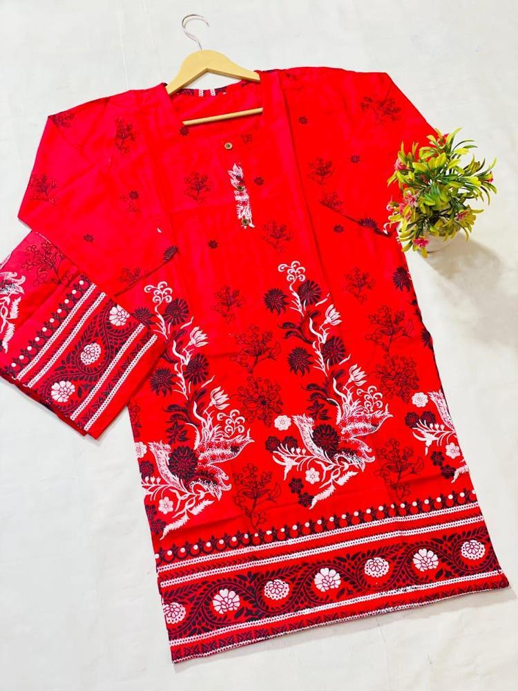 2 Pcs Women's Stitched Lawn Embroidered Shirt And Trouser