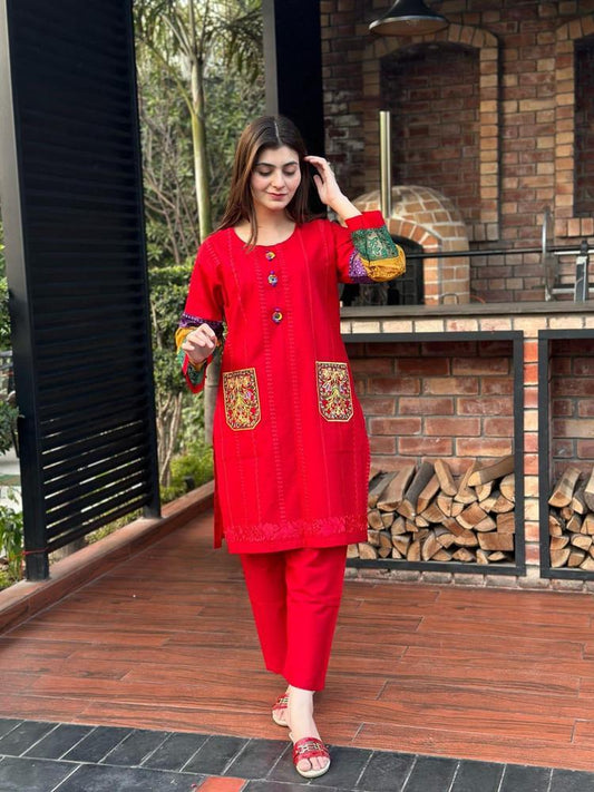 2 Pcs Women's Stitched Cotton Printed Suit