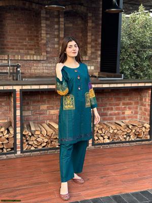 2 Pcs Women's Stitched Cotton Printed Shirt And Trouser