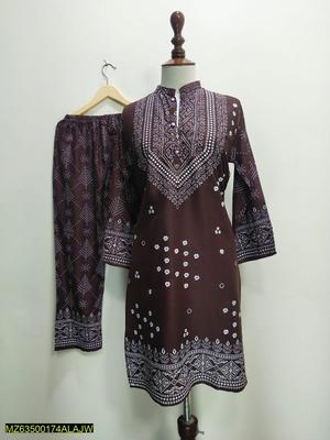 2 Pcs Women's Stitched Lawn Printed Suit