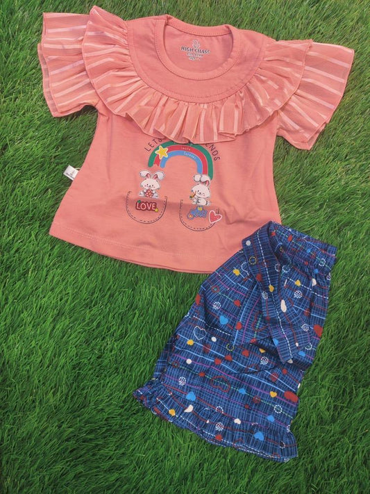 Baby Girl's Blended Shirt With Cotton Shorts