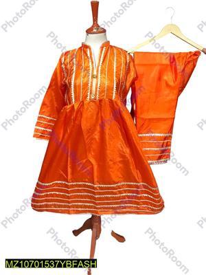 2 Pcs Women's Stitched Silk Plain Frock