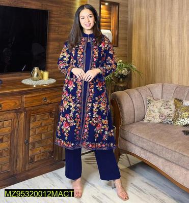 Women's Stitched Katan Silk Embroidered Gown Shirt And Trouser