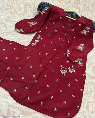 2 Pcs Women's Stitched Khaadi Net Embroidered Shirt And Trouser