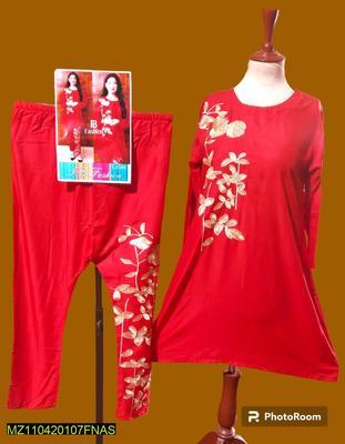 2 Pcs Women's Stitched Linen Zari Tilla Embroidered Shirt And Trouser