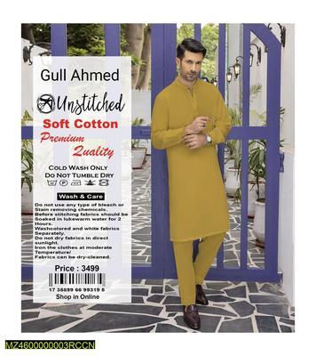 Men's Unstitched Cotton Plain Suit