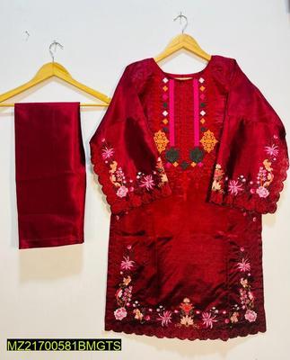 2 Pcs Women's Stitched Khaadi Silk Embroidered Suit