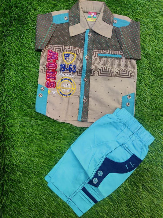 Baby Boy's Cotton Embroidered Button Down Shirt & Shorts Set