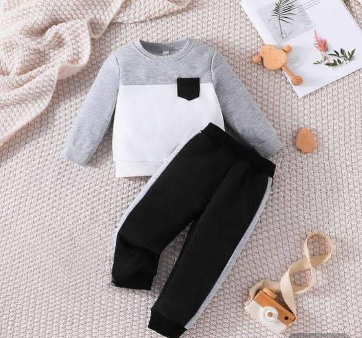 2 Pcs Kids Fleece Plain Sweatshirt Tracksuit