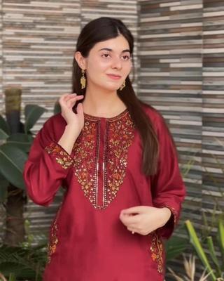 2 Pcs Women's Stitched Lawn Embroidered Shirt And Trouser