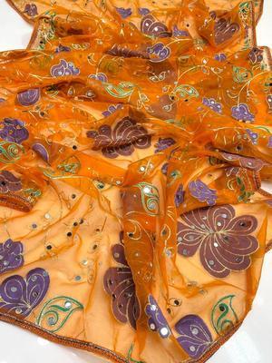 1 Pc Women's Stitched Organza Hand Embroidered Dupatta