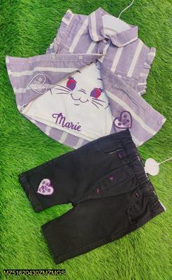 Baby Girl's Cotton Plain Shirt & Jeans Set