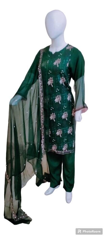 2 Pcs Women's Stitched Chiffon Embroidered Suit