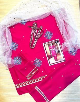 3 Pcs Girl's Dhanak Embroidered Unstitched Suit 1