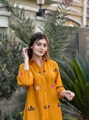 2 Pcs Women's Stitched Lawn Embroidered Shirt And Trouser