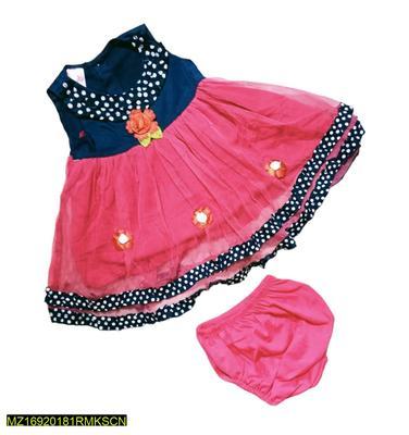 Baby Girl's Net Printed Frock And Shorts Set