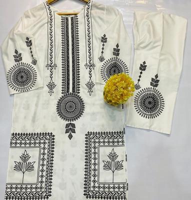 2 Pcs Women Stitched Linen Printed Suit