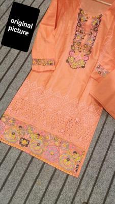 2 Pcs Women's Stitched Cotton Lawn Embroidered Shirt And Trouser