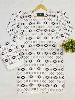 2 Pcs Women's Stitched Linen Printed Suit