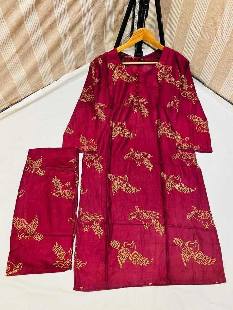 2 Pcs Women's Stitched Linen Printed Suit