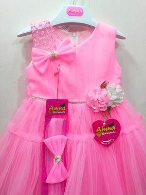 2 Pcs Girl's Stitched Net Plain Frock