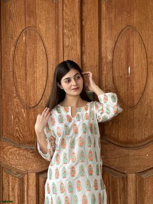 2 Pcs Women's Stitched Arabic Lawn Printed Shirt And Trouser - White