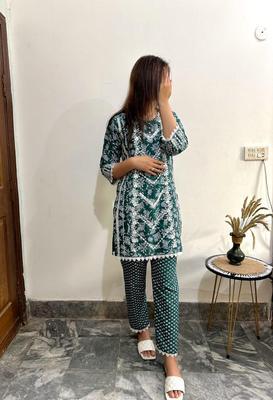 2 Pcs Women's Stitched Cotton Embroidered Shirt And Trouser