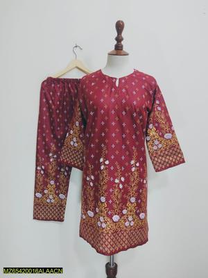 2 Pcs Women's Stitched Cotton Lawn Printed Shirt And Trouser