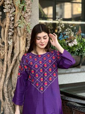 2 Pcs Women's Stitched Lawn Embroidered Shirt And Trouser