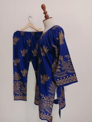 2 Pcs Women's Stitched Lawn Printed Shirt And Trouser