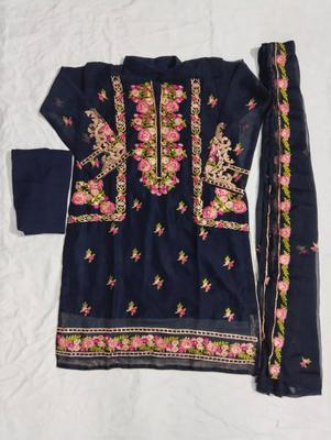 3 Pcs Women's Stitched Chiffon Embroidered Suit