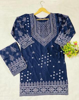 2 Pcs Women's Stitched Arabic Linen Embroidered Suit