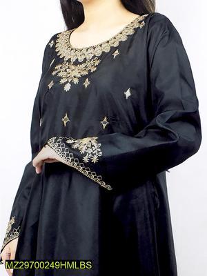 2 Pcs Women's Stitched Silk Embroidered Suit