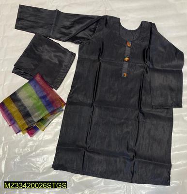 3 Pcs Women's Stitched Katan Silk Plain Suit