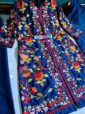 Women's Stitched Katan Silk Embroidered Gown Shirt And Trouser