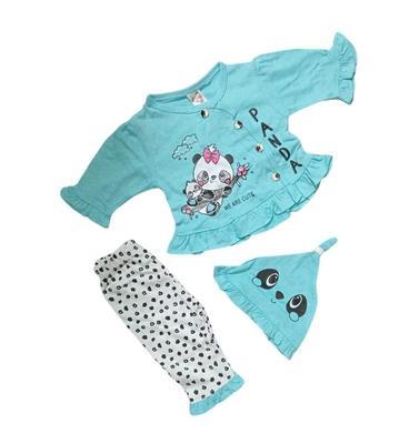 3Pcs Baby Girl Cotton Printed Frock And Trouser Set