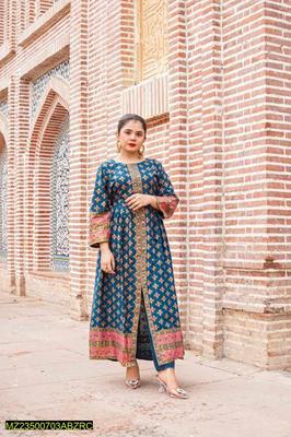 2 Pcs Women's Stitched Katan Silk Printed Suit