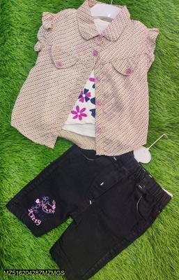 Baby Girl's Cotton Plain Shirt & Jeans Set