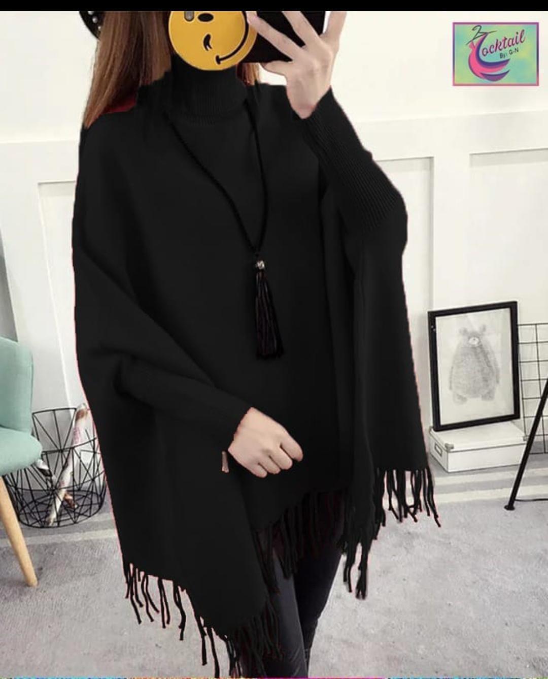 Women's Fleece Plain Poncho Cape Shawl