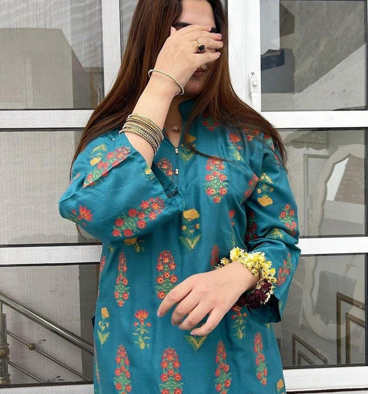 2 Pcs Women's Stitched Linen Printed Suit