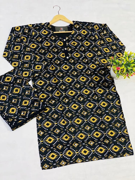 2 Pcs Women's Stitched Linen Printed Suit