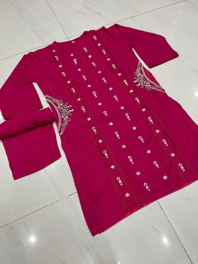 2 Pcs Women's Stitched Linen Printed Suit