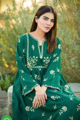 2 Pcs Women's Stitched Arabic Lawn Printed Shirt And Trouser