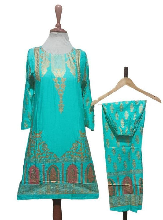 2 Pcs Women's Stitched Linen Printed Suit