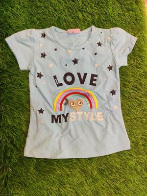 Girl's Stitched Blended Printed T-Shirt