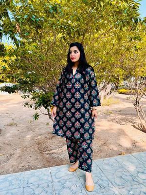 2 Pcs Women's Stitched Linen Printed Suit