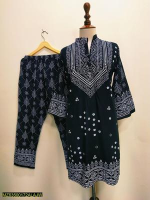 2 Pcs Women's Stitched Lawn Printed Suit