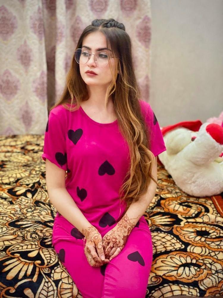 2 Pcs Women's Stitched Cotton Jersey All Over Heart Printed Night Suit